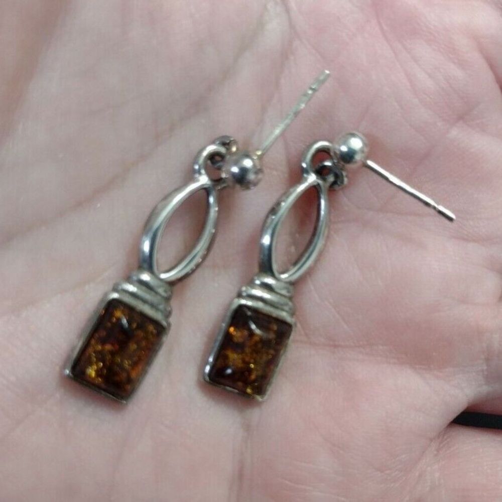Vintage sterling silver amber dangling earrings